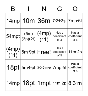 Writing & Expanding Multiplication Expressions Bingo Card