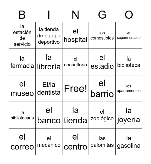 3A vocabulario Bingo Card