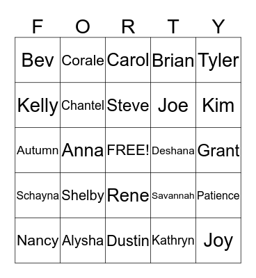 Back Forty Bingo Card