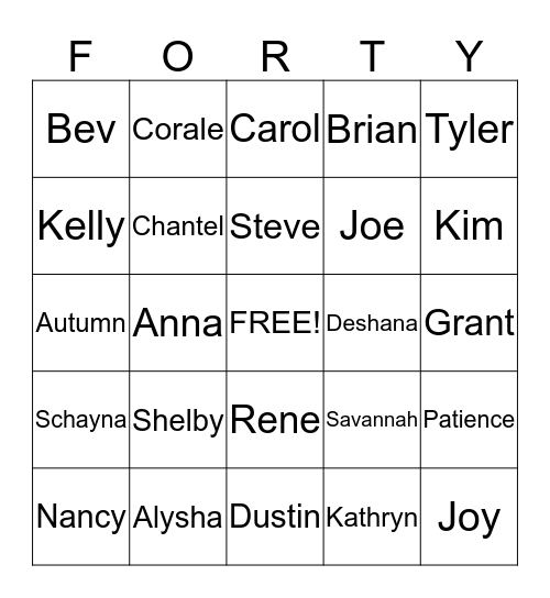 Back Forty Bingo Card