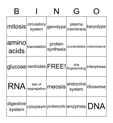biology Bingo Card