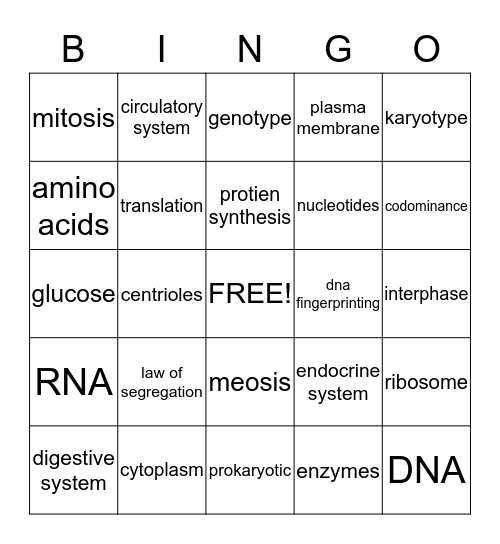 biology Bingo Card