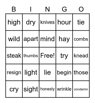 spelling Bingo Card