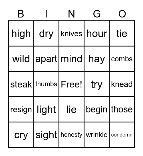 spelling Bingo Card