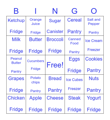 Food Storage Bingo Card