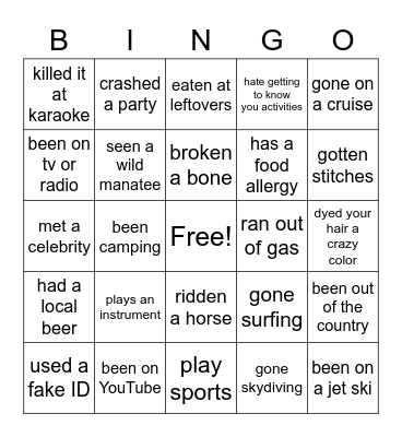 GETTING TO KNOW YOU BINGO Card