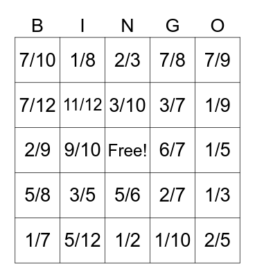 Reducing Fractions Bingo Card
