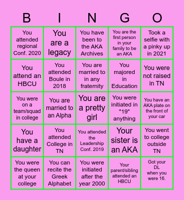 Pretty Girl Bingo Card