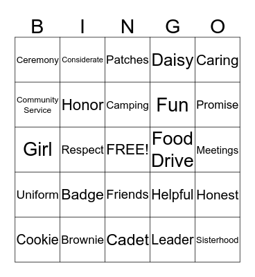 Brownie Bingo Card