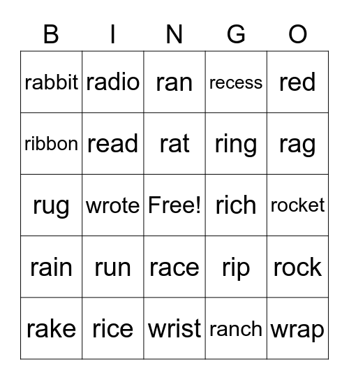 Initial /r/ bingo Card