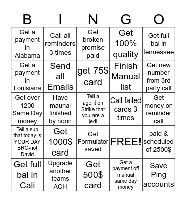 Task Bingo Card