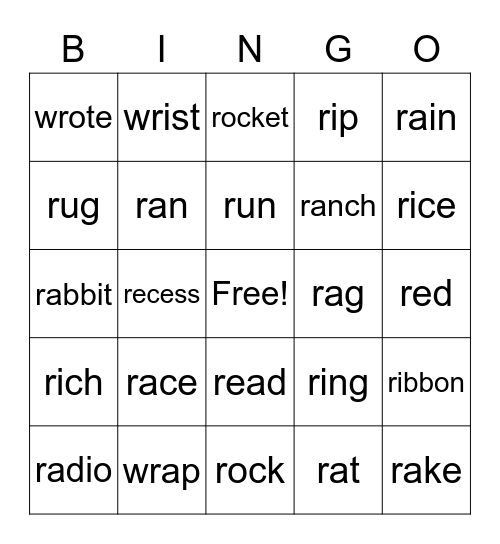 initial /r/ bingo Card