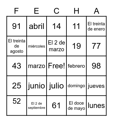 La Fecha Bingo Card