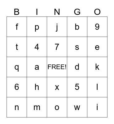 Alphabet and Number Bingo Card
