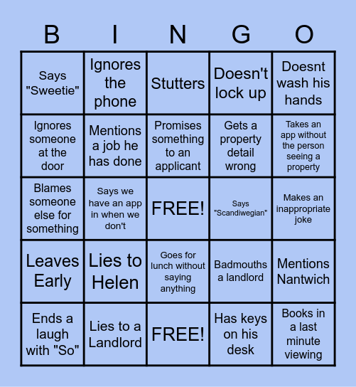 Johnny Welford Bingo Card