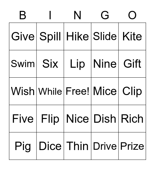 Short i / long i Bingo Card