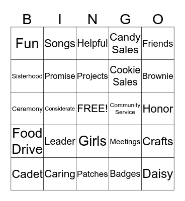 Brownie Bingo Card