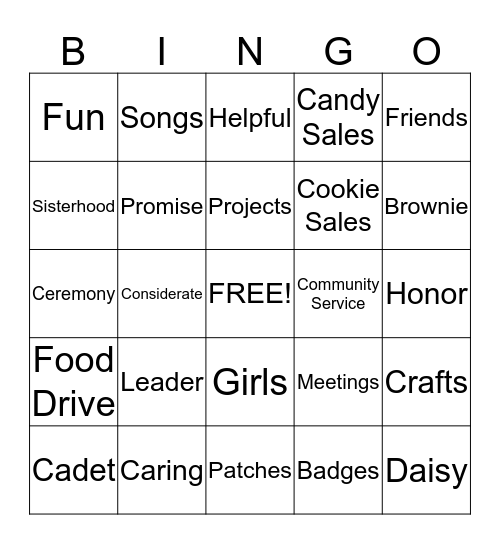 Brownie Bingo Card