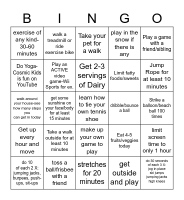 PE Bingo Card