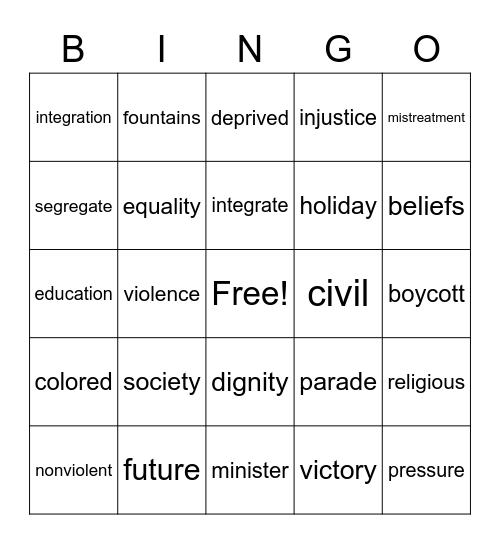 Martin Luther King Jr. Bingo Card