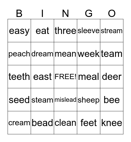 -ee and -ea words Bingo Card