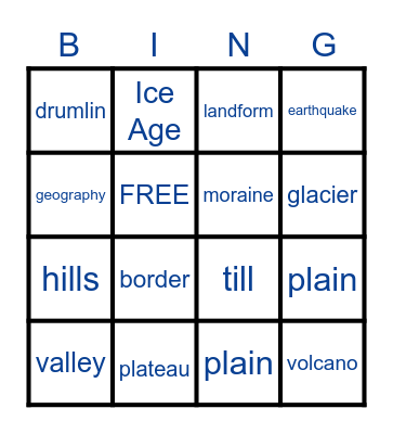 Landform Vocabulary Bingo Card