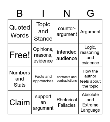 Argument Bingo Card