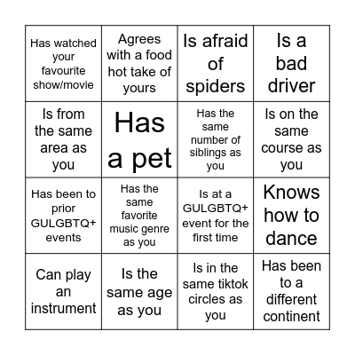 GULGBTQ+ bingo! Find somebody who... Bingo Card