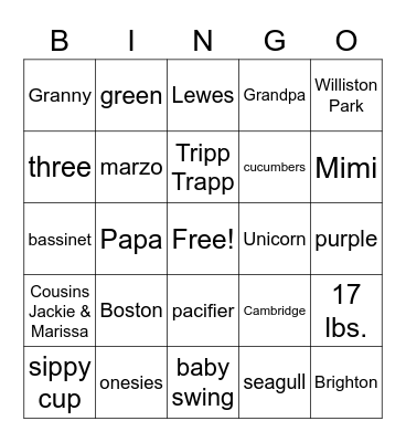 SaraFinn Baby BINGO Card
