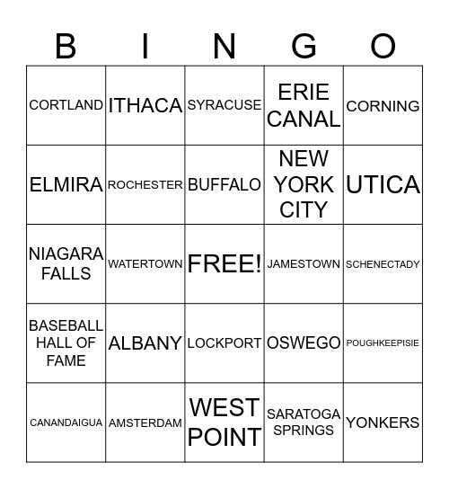 CITIES & PLACES IN NY STATE Bingo Card