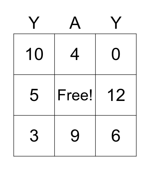 Subtraction Bingo Card