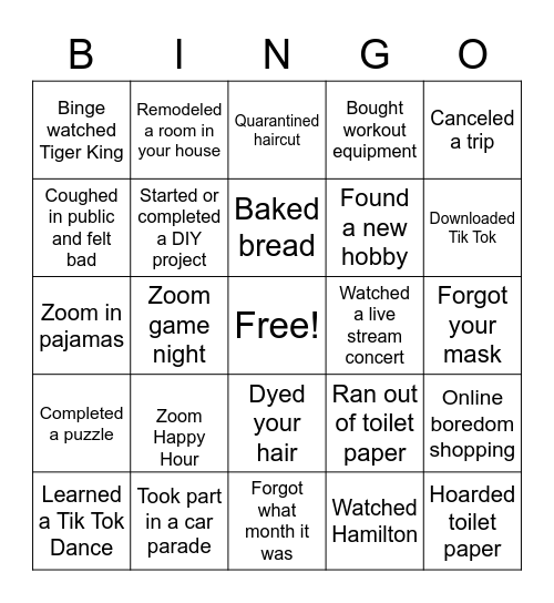 2020 Bingo Card