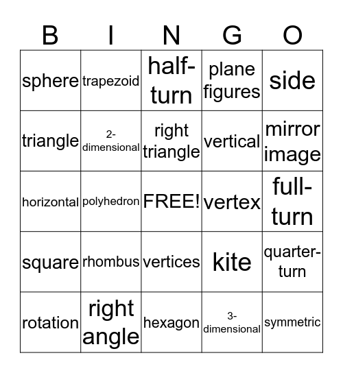 Geomtry 2 Bingo Card