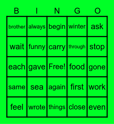 Words You can read bingo Card