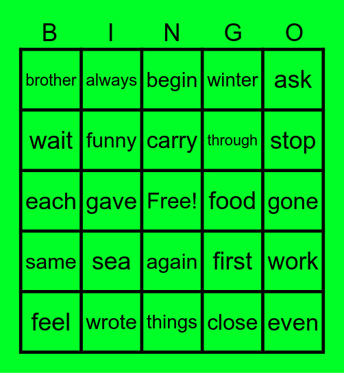 Words You can read bingo Card