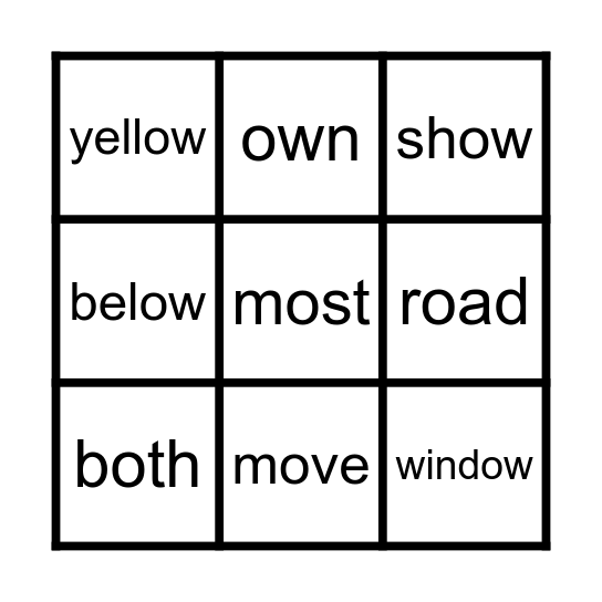 High-Frequency Word Bingo Card