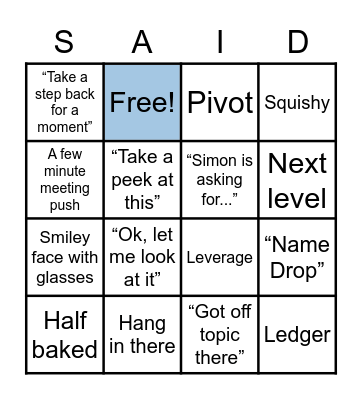 Things Said Bingo Card