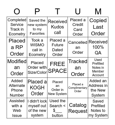 OPTUM OTC Bingo Card
