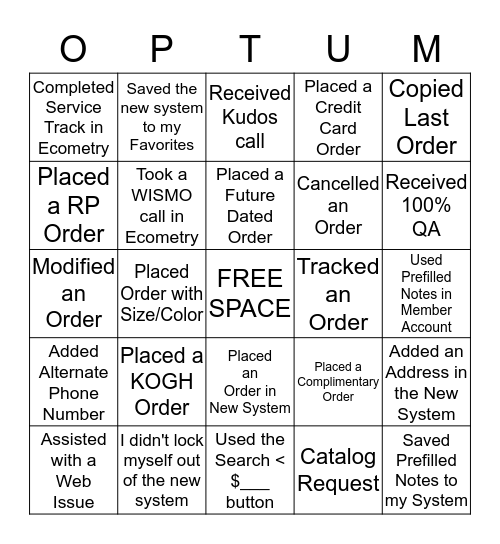 OPTUM OTC Bingo Card