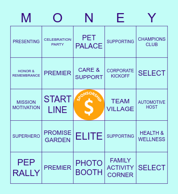 Sponsorship Bingo Card
