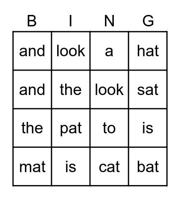Sight Word & Spelling Word Bingo Card