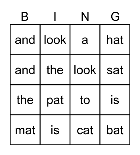 Sight Word & Spelling Word Bingo Card