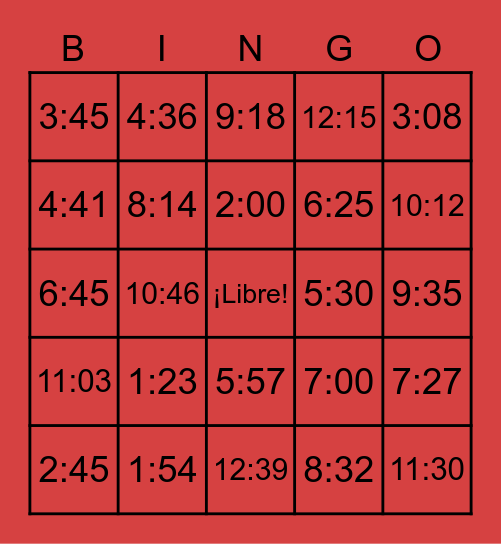 ¿Qué hora es? Bingo Card