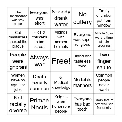 Medieval Myths Bingo Card
