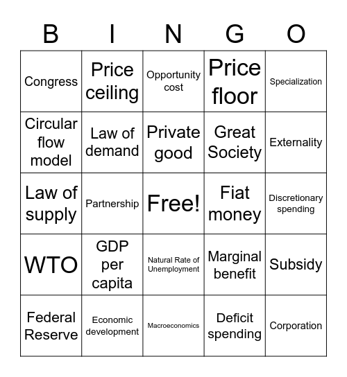 UCS Econ Final Review Bingo Card