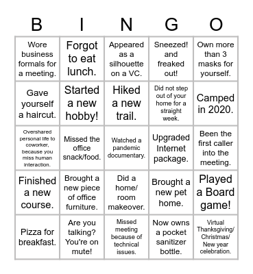 Been there Done that - WFH 2020 Edition ! Bingo Card