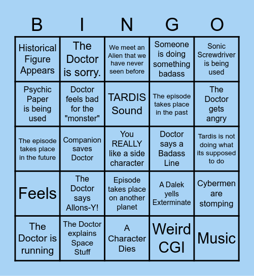 Doctor Who (Tennant Run) Bingo Card