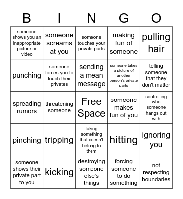 Types of Abuse Bingo Card