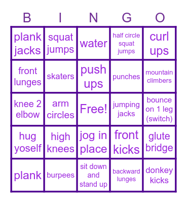 Fitness Bingo Card