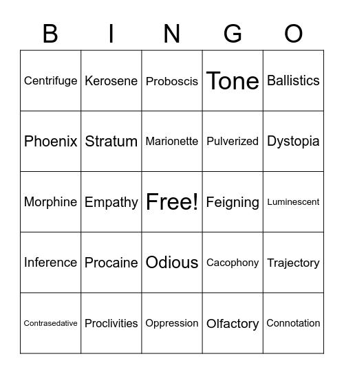 Vocabulary Review Bingo Card